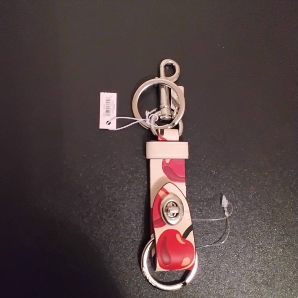 Coach Cherry Print Keychain with Silver Hardware NWT